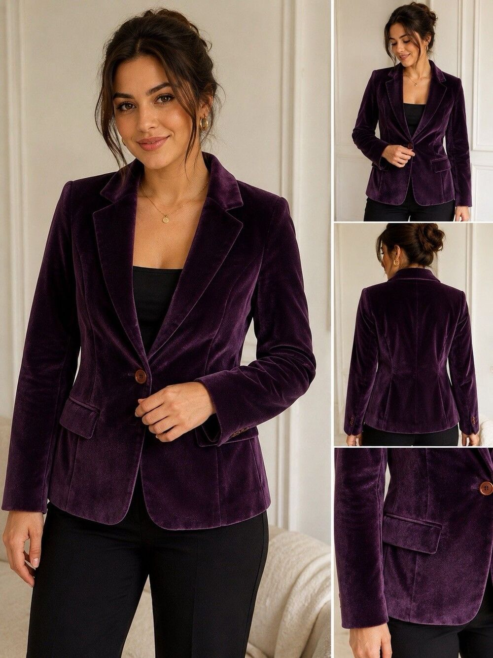 Velvet Tailored Blazer Jacket - Purple